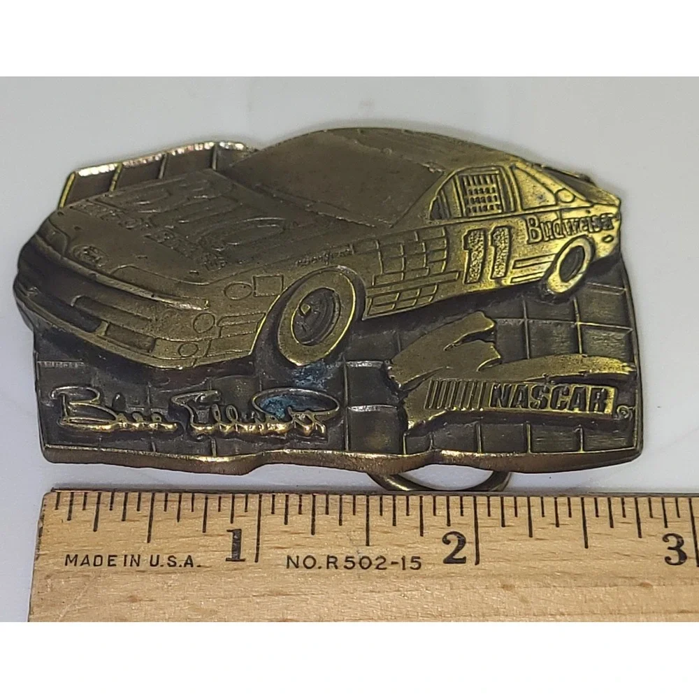 Anheuser-Busch Belt Buckle Mens Bronze Bill Elliott NASCAR Limited Ed Vintage